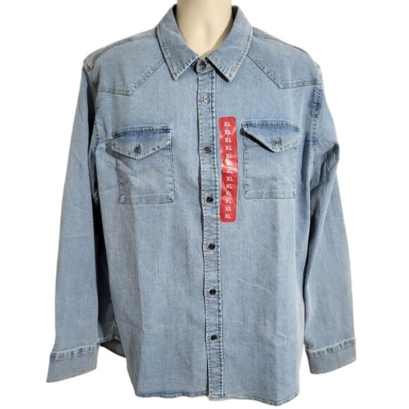 FRYE Light Wash Blue Denim Button-Down Jean Western Shirt - NWT Men's XL - Picture 1 of 5